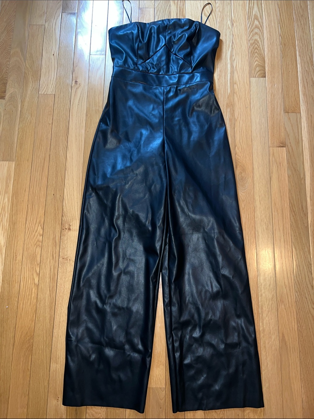 Banana Republic Factory Black Faux Leather Strapless Jumpsuit